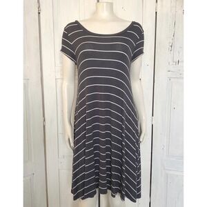 Beach Surf Billabong Med Striped Ribbed Knit Swing Dress Stretch Short Slv Skate